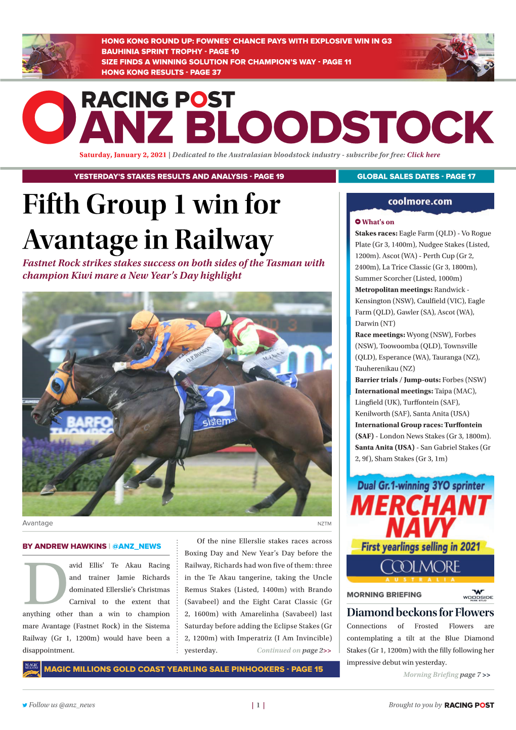 Fifth Group 1 Win for Avantage in Railway | 2 | Saturday, January 2, 2021