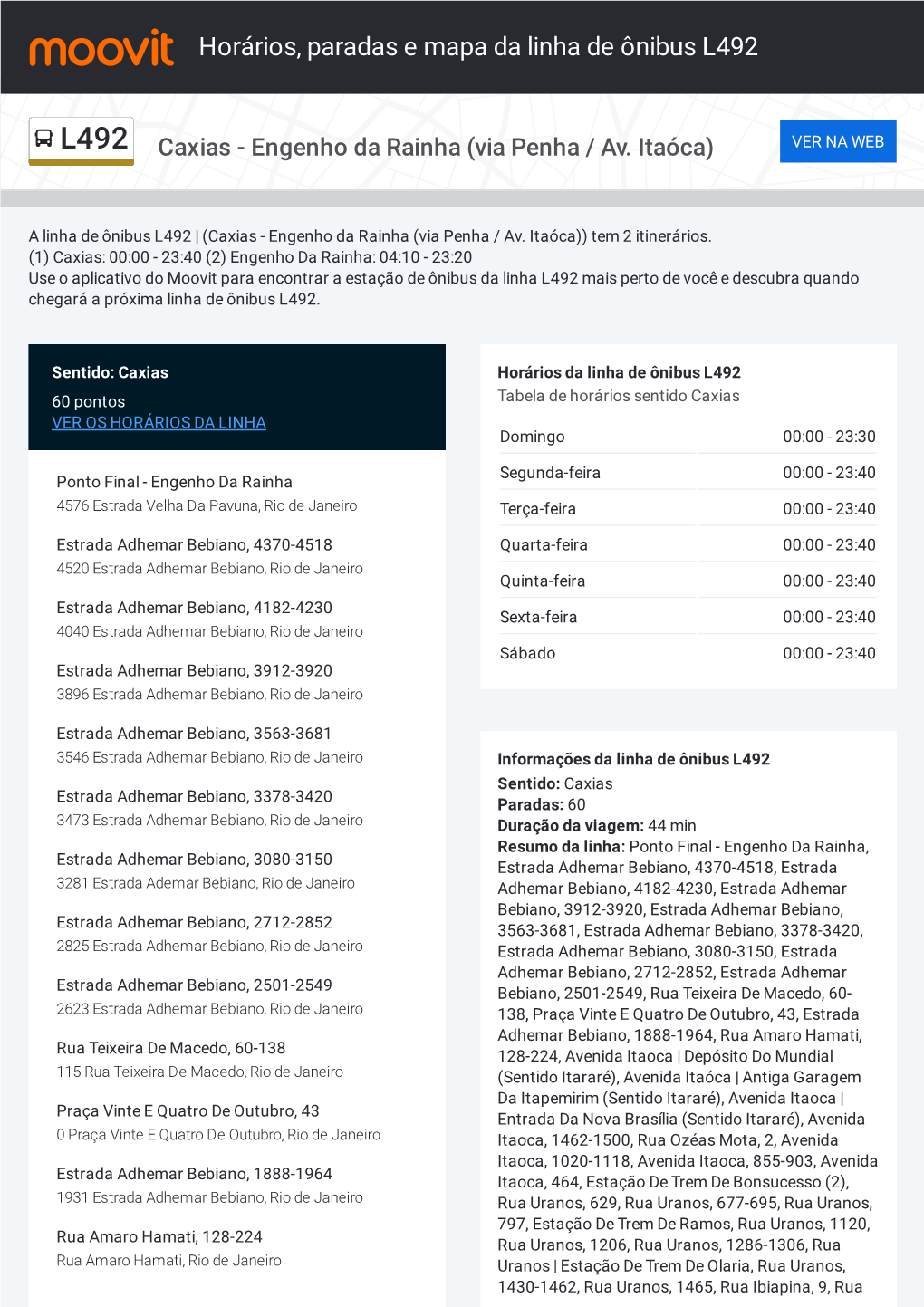 Horários, Paradas E Mapa Da Linha De Ônibus L492