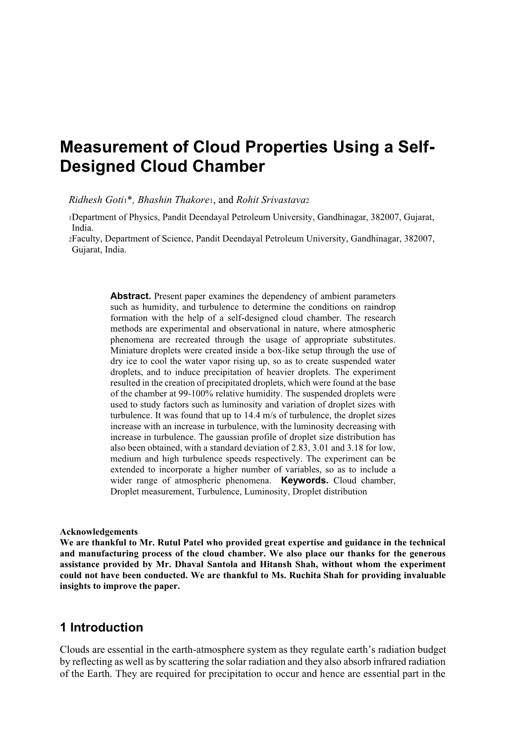 Measurement of Cloud Properties Using a Self- Designed Cloud Chamber