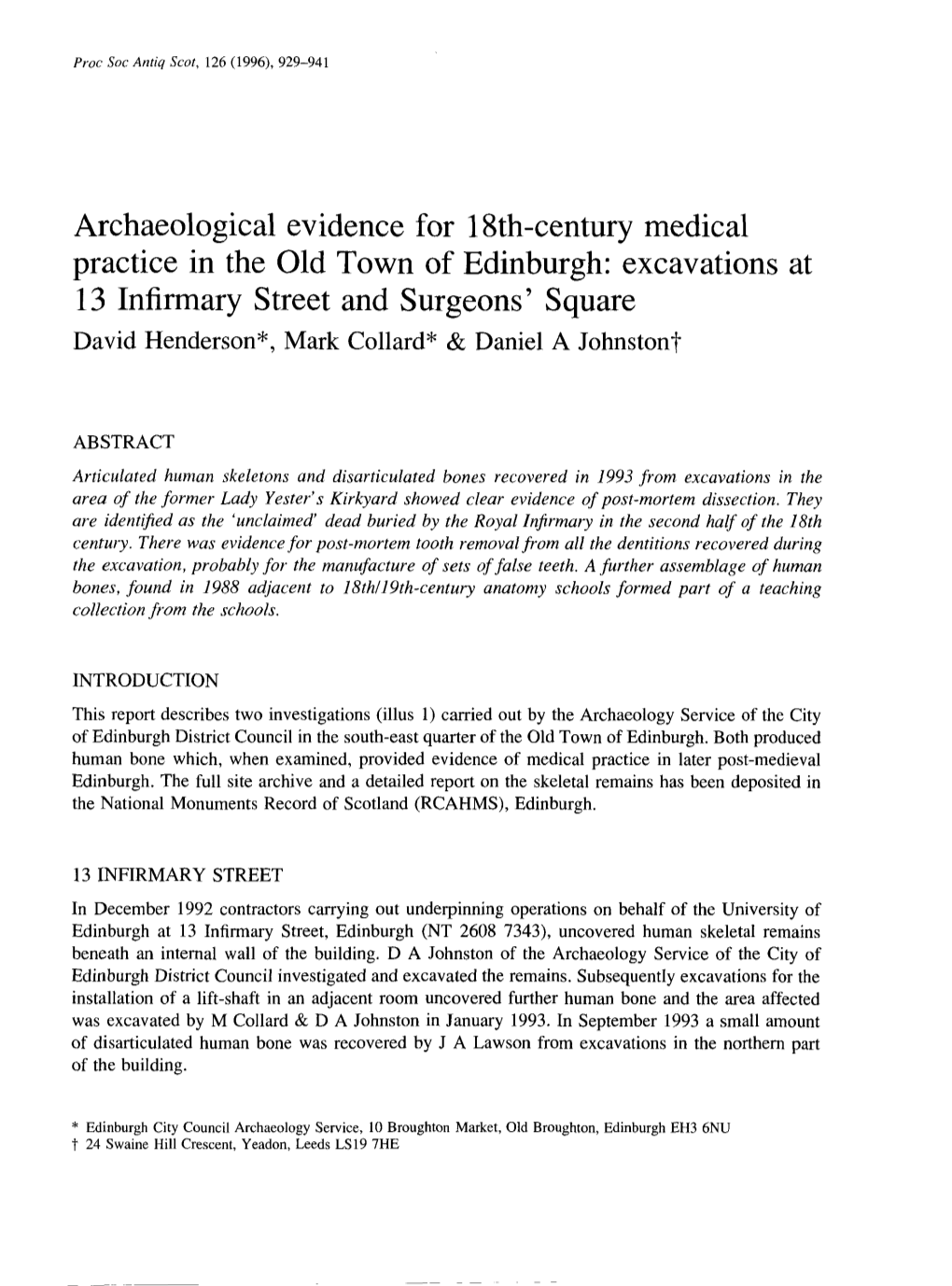 Archaeological Evidence for 18Th-Century Medical Practice in The
