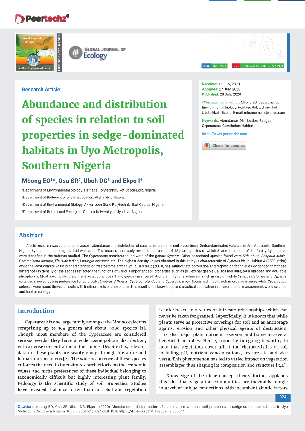 Abundance and Distribution of Species in Relation to Soil Properties In