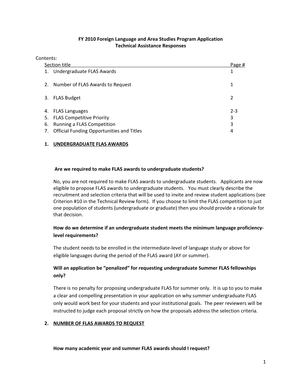 FY 2010 Technical Assistance Responses Under the FLAS Program (MS Word)