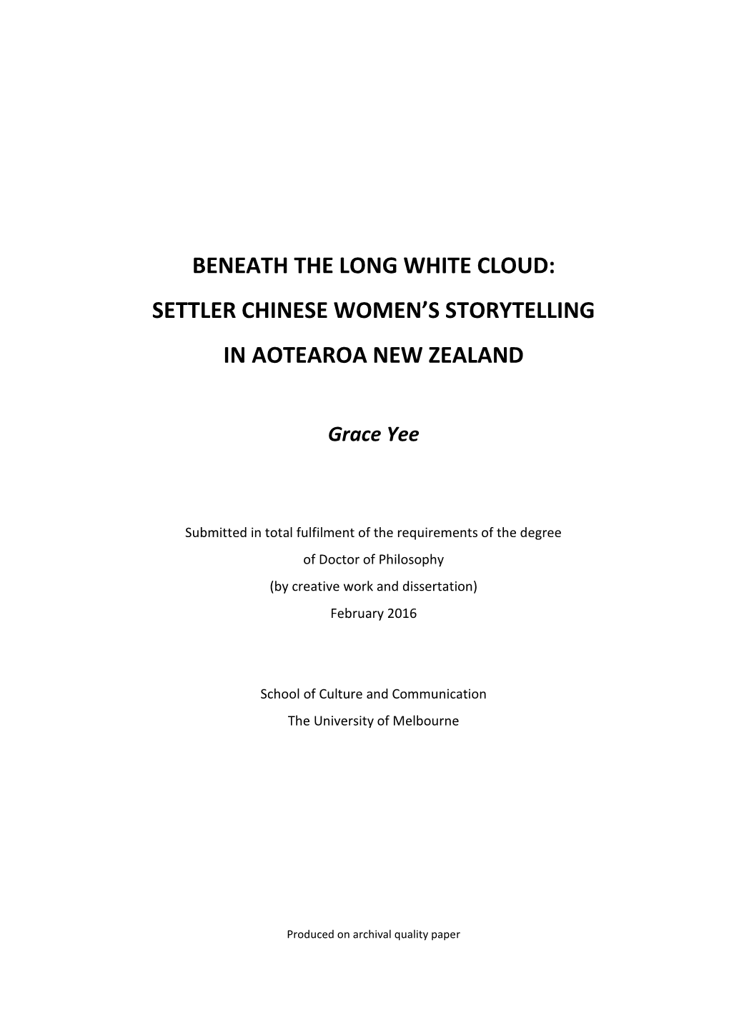 Settler Chinese Women's Storytelling in Aotearoa New Zealand