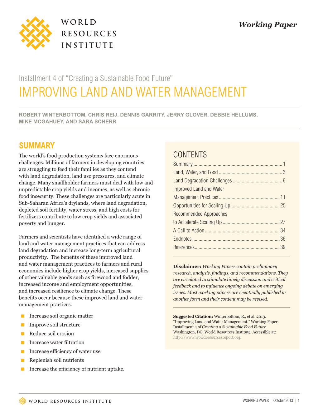 Improving Land and Water Management