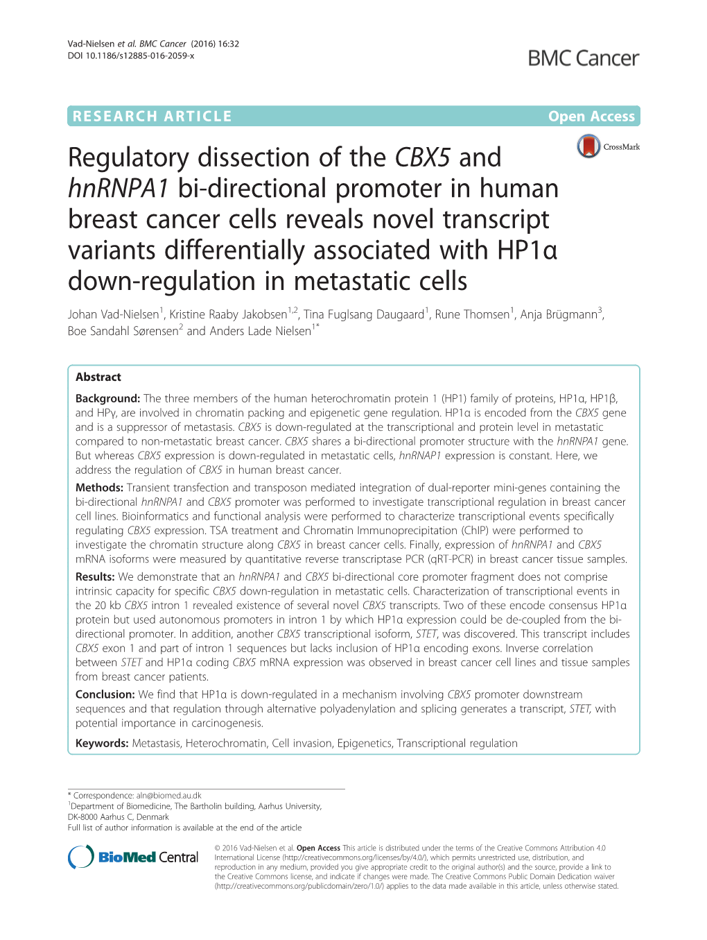 Regulatory Dissection of the CBX5 and Hnrnpa1 Bi-Directional