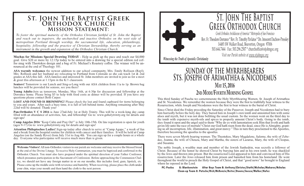 St. John the Baptist Greek Orthodox Church Mission Statement