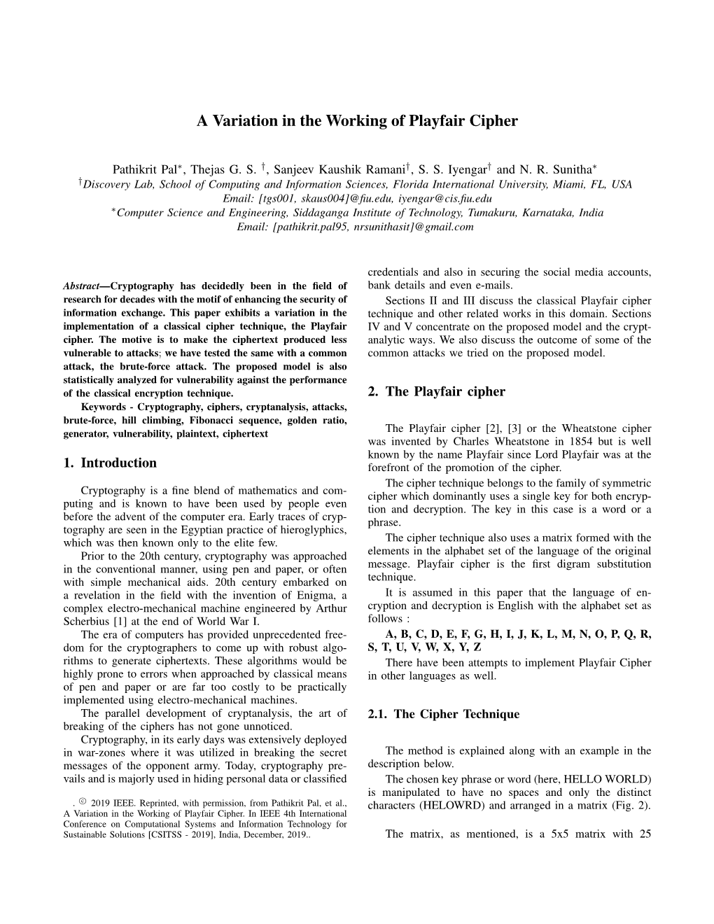 A Variation in the Working of Playfair Cipher