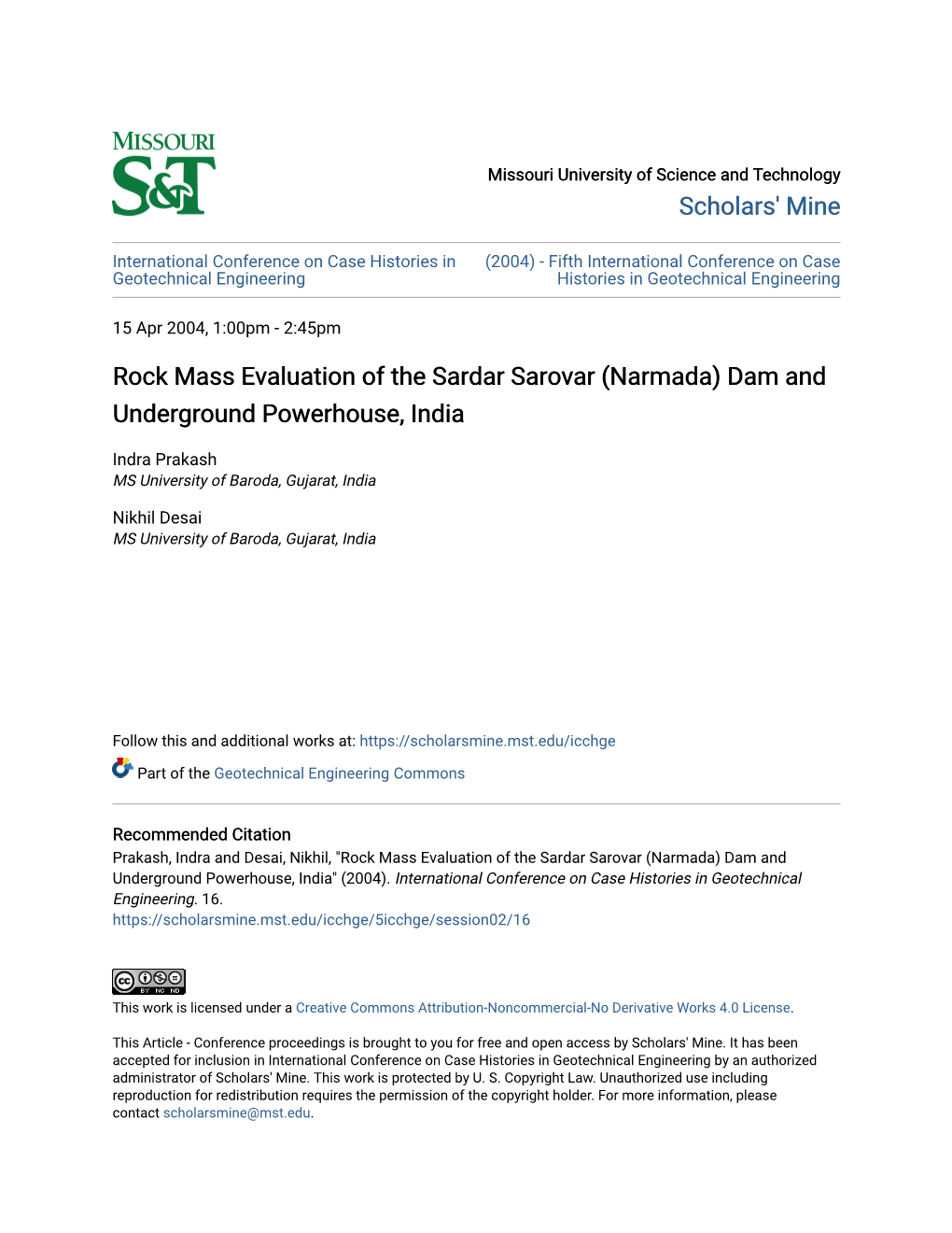 Rock Mass Evaluation of the Sardar Sarovar (Narmada) Dam and Underground Powerhouse, India