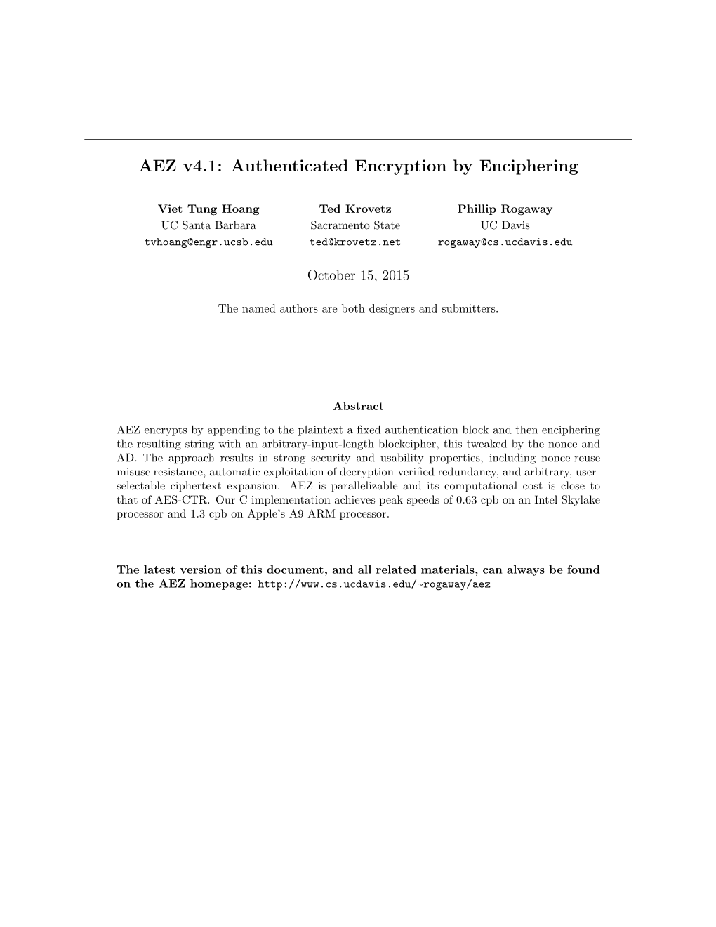 Authenticated Encryption by Enciphering