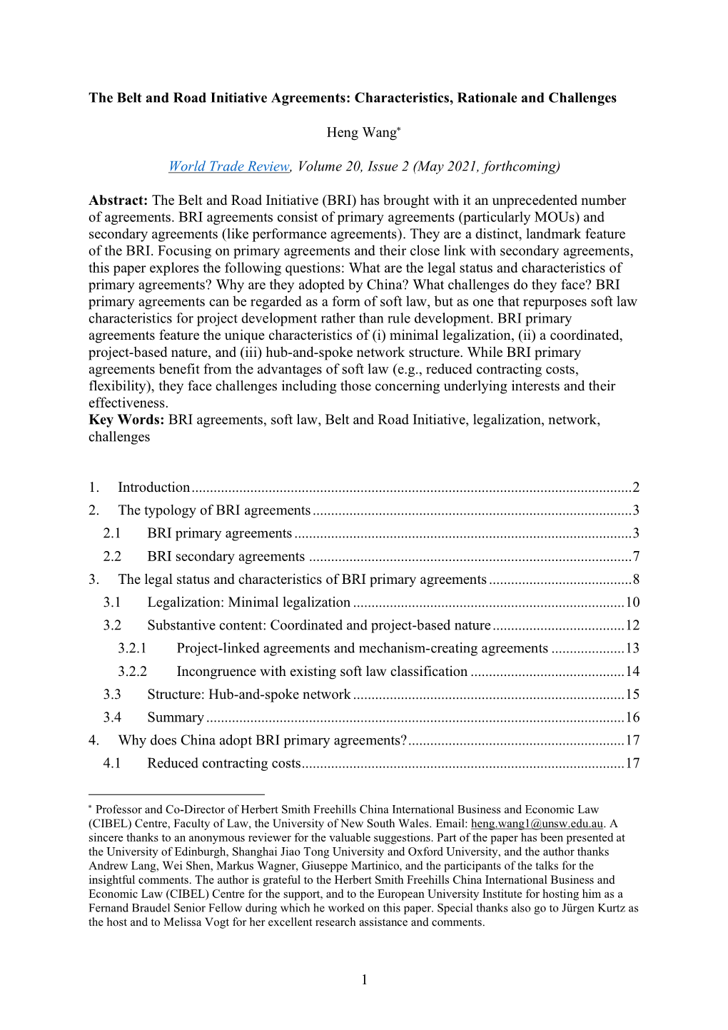 1 the Belt and Road Initiative Agreements