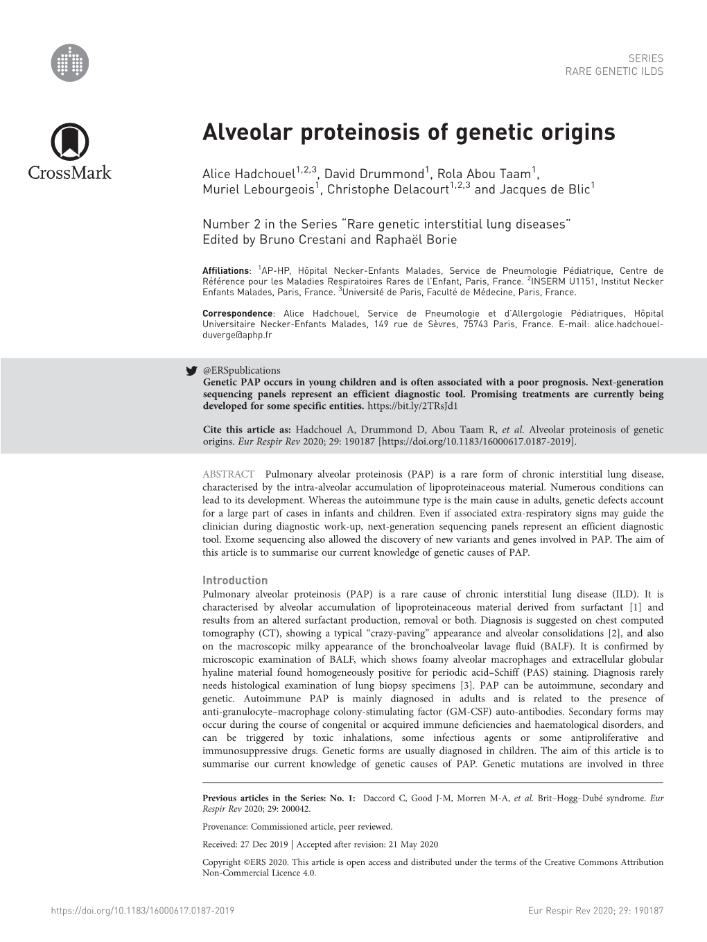 Alveolar Proteinosis of Genetic Origins