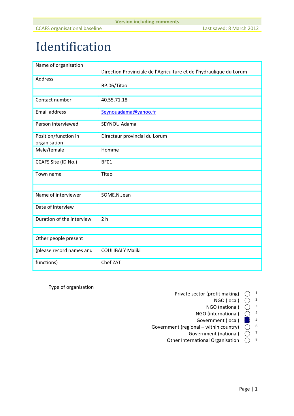 Organisation Information