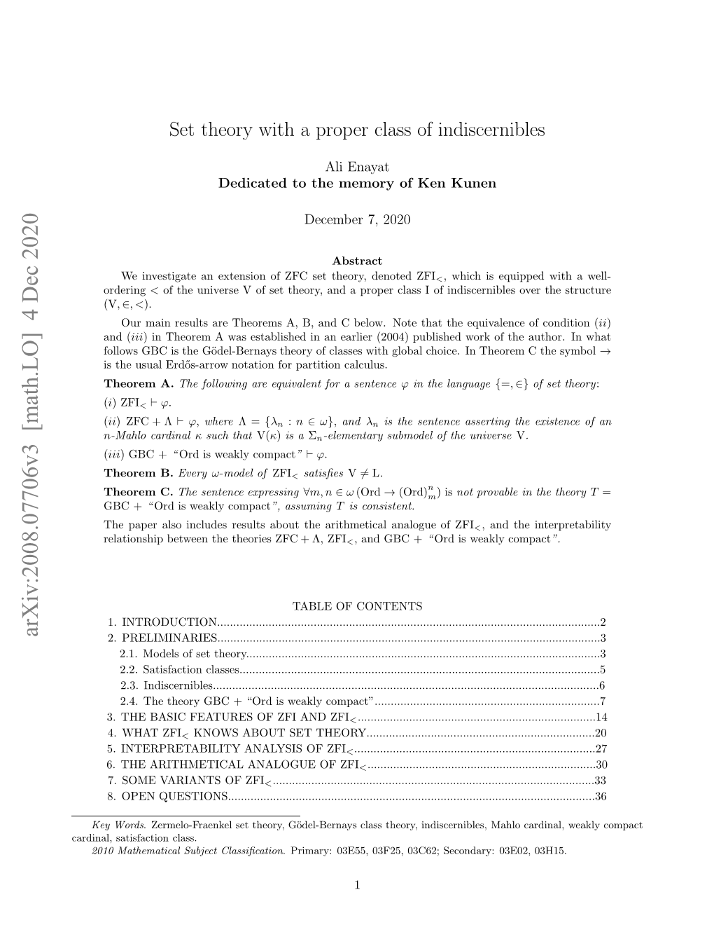 Arxiv:2008.07706V3 [Math.LO] 4 Dec 2020 Adnl Aifcinclass