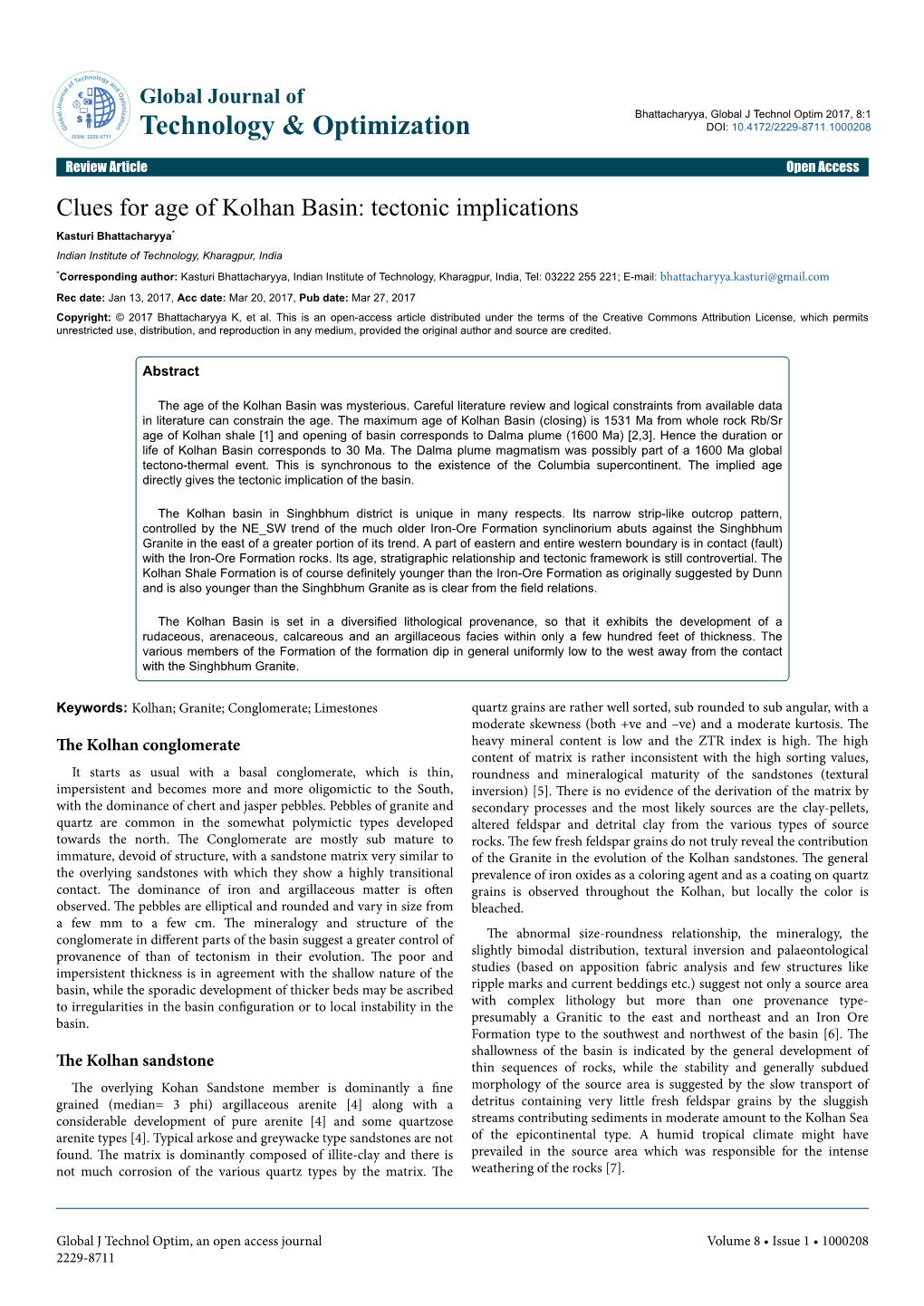 Clues for Age of Kolhan Basin: Tectonic Implications