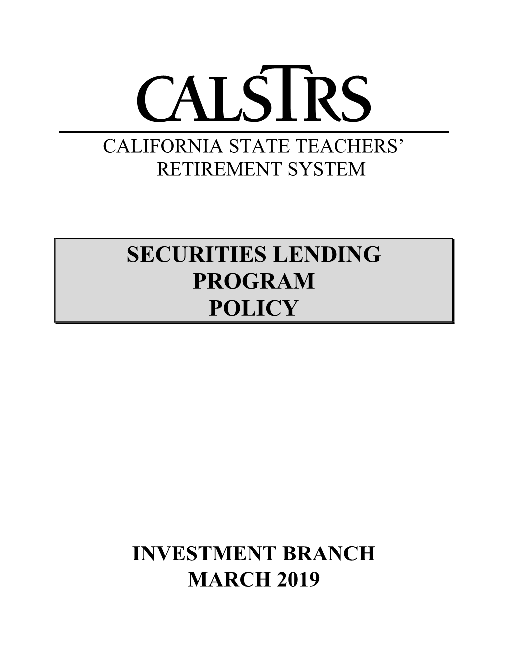 Securities Lending Program Policy