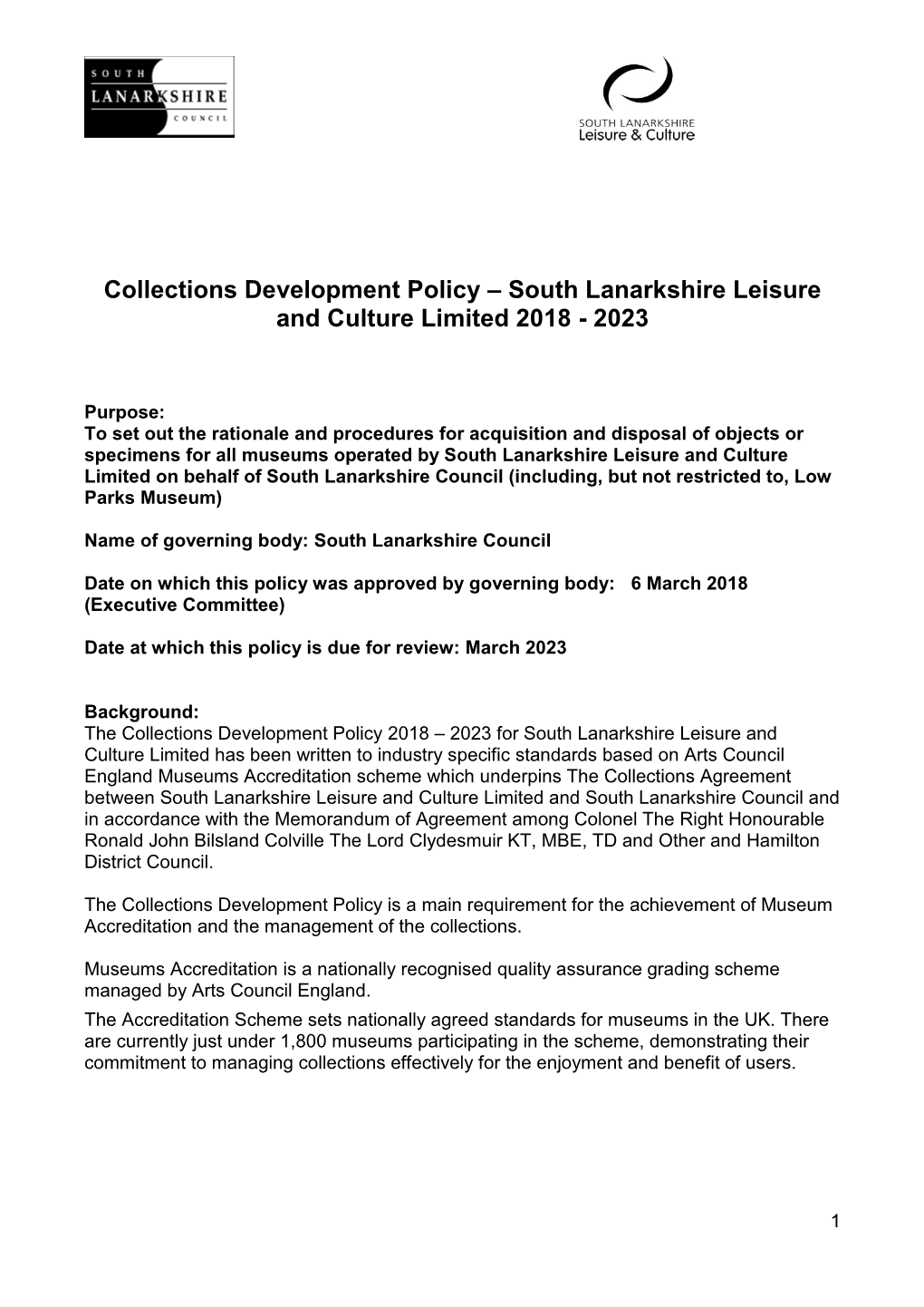Collections Development Policy – South Lanarkshire Leisure and Culture Limited 2018 - 2023