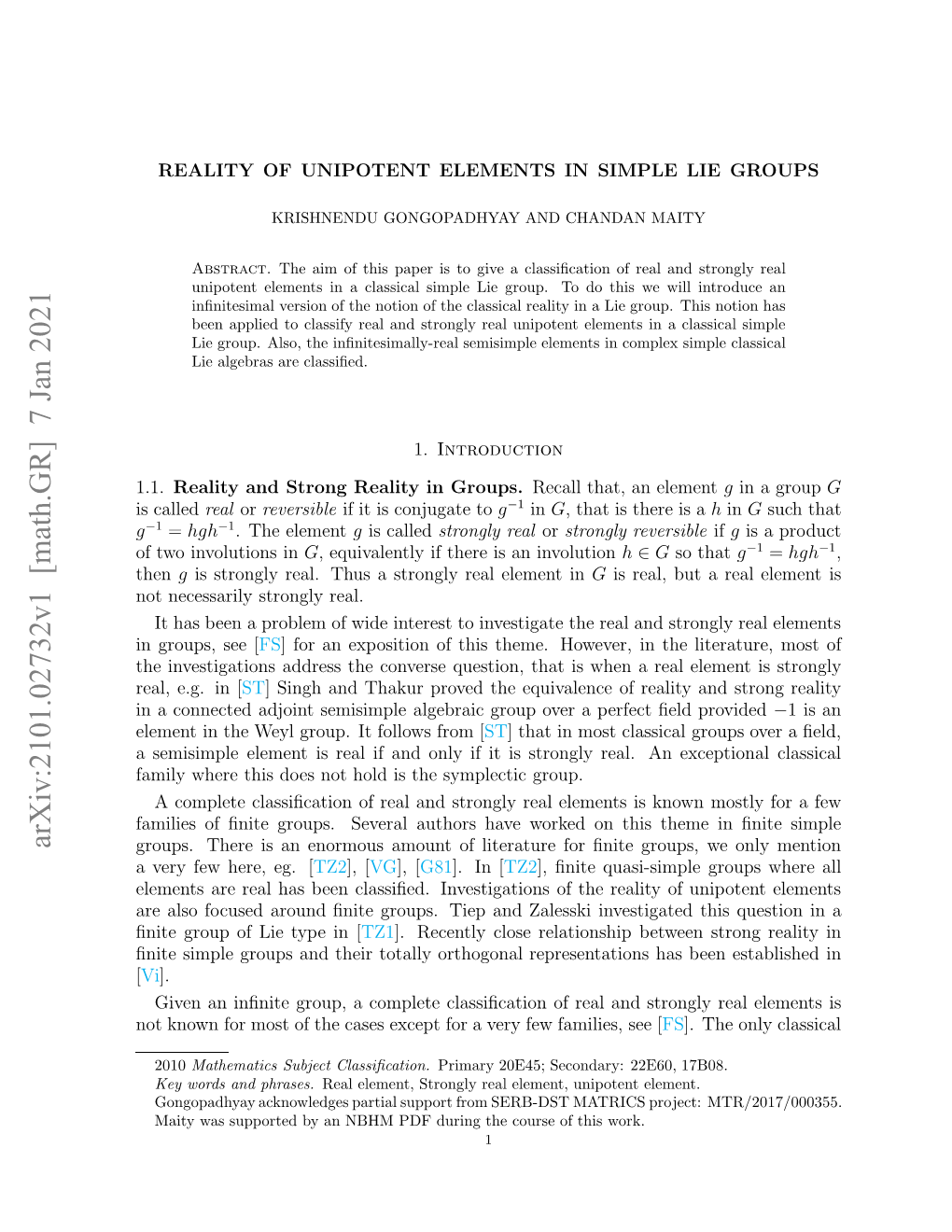 Arxiv:2101.02732V1 [Math.GR] 7 Jan 2021 Then Ngop,Se[ See Groups, in Real