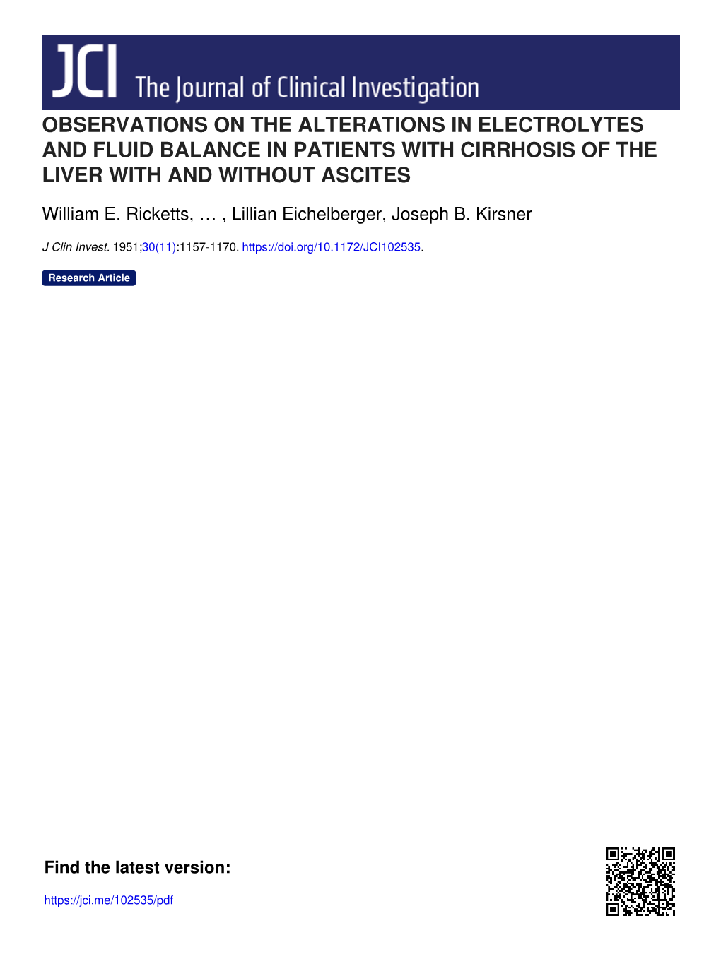 Observations on the Alterations in Electrolytes and Fluid Balance in Patients with Cirrhosis of the Liver with and Without Ascites