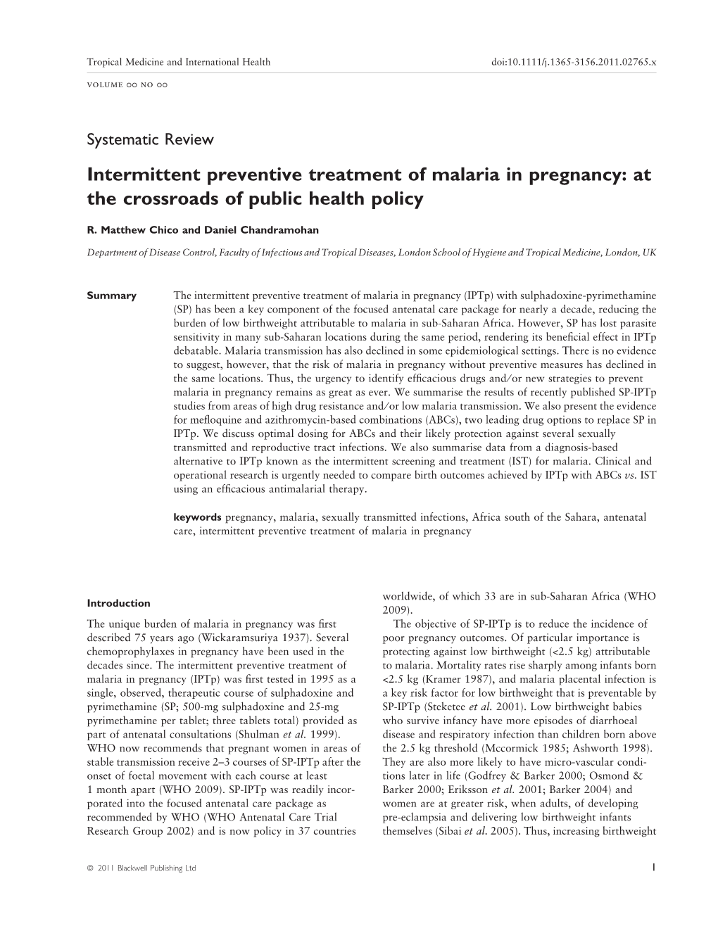 Intermittent Preventive Treatment of Malaria in Pregnancy: at the Crossroads of Public Health Policy