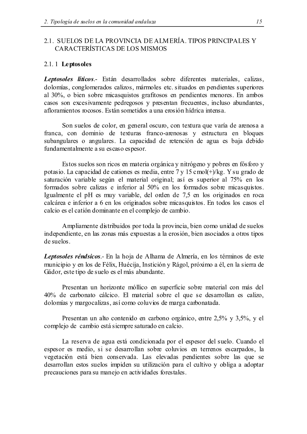 2.1. Suelos De La Provincia De Almería. Tipos Principales Y Características De Los Mismos