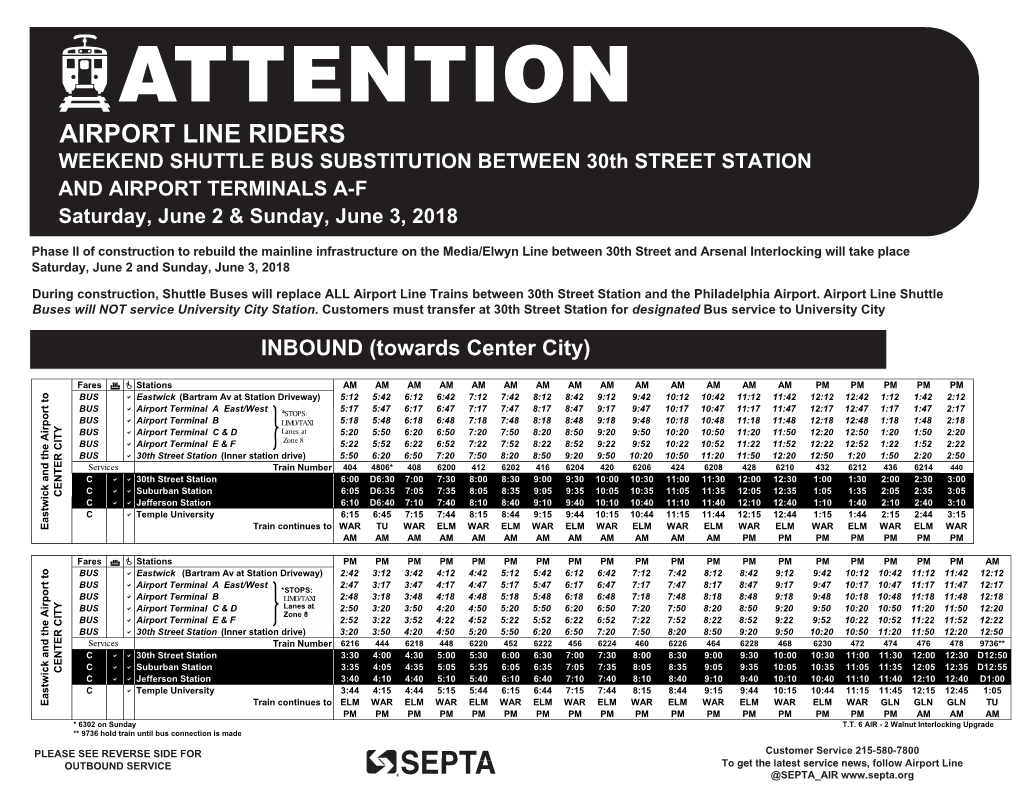 Airport Line Weekend Shuttle Bus Timetable (PDF)