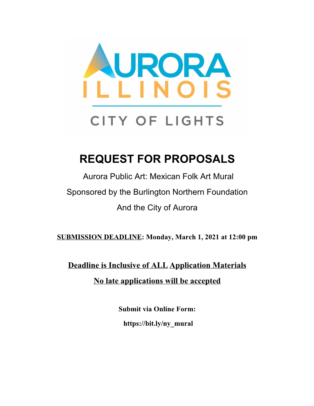 REQUEST for PROPOSALS Aurora Public Art: Mexican Folk Art Mural Sponsored by the Burlington Northern Foundation and the City of Aurora