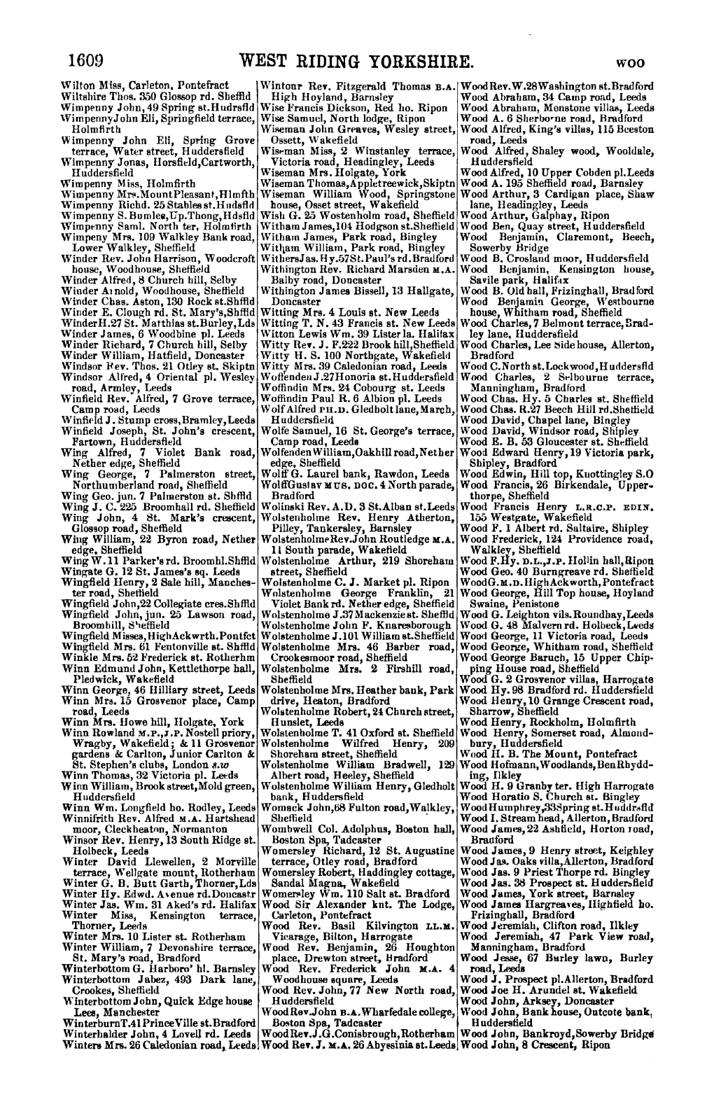 WEST RIDING YORKSHIRE. Woo Wilton Miss, Carleton, Pontefract Wintonr Rev