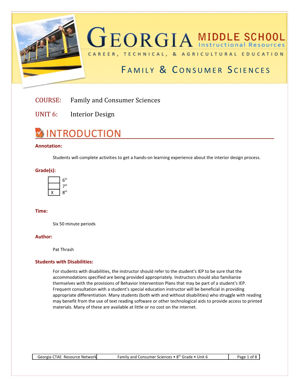 COURSE: Family and Consumer Sciences