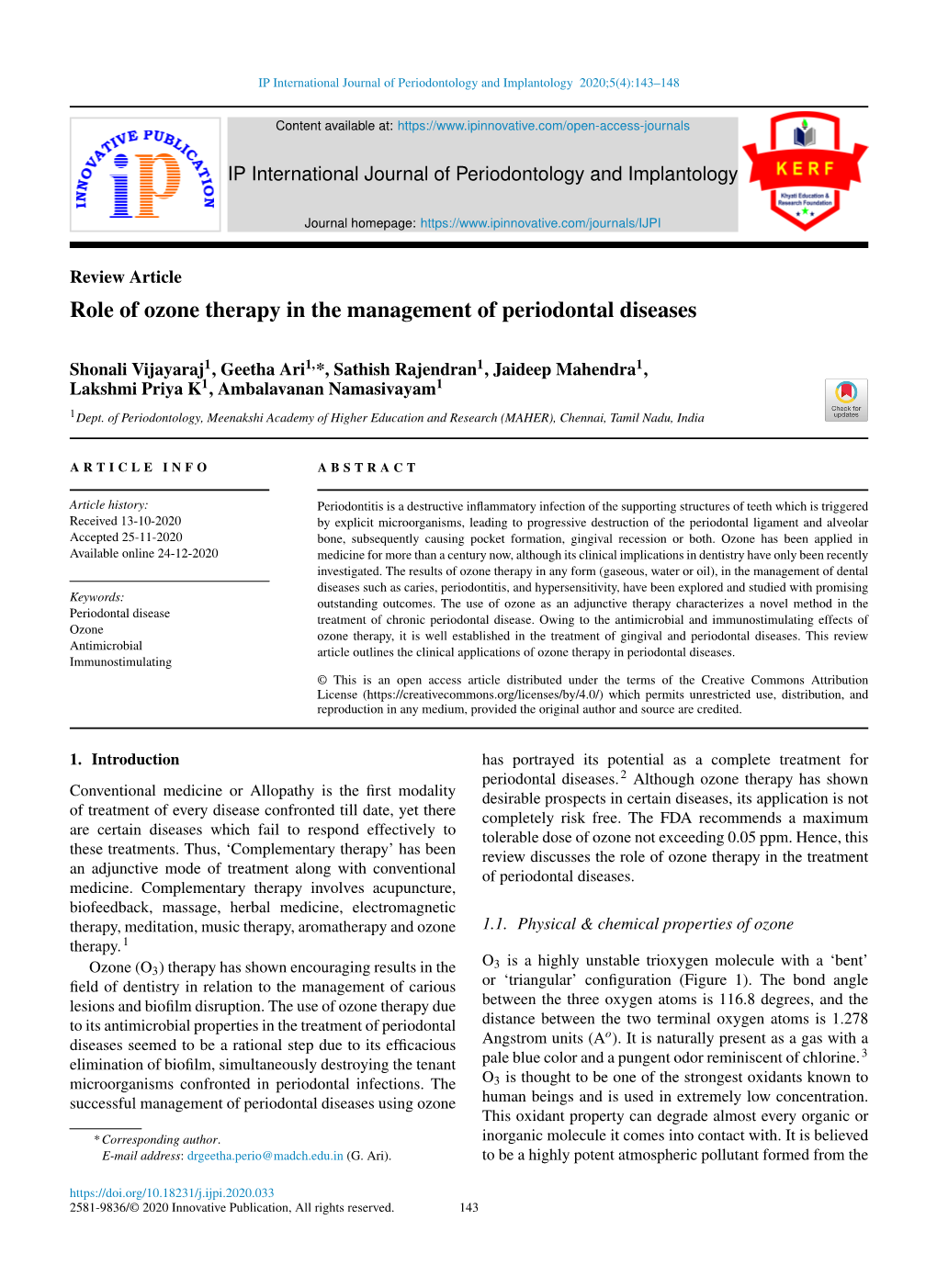 Role of Ozone Therapy in the Management of Periodontal Diseases