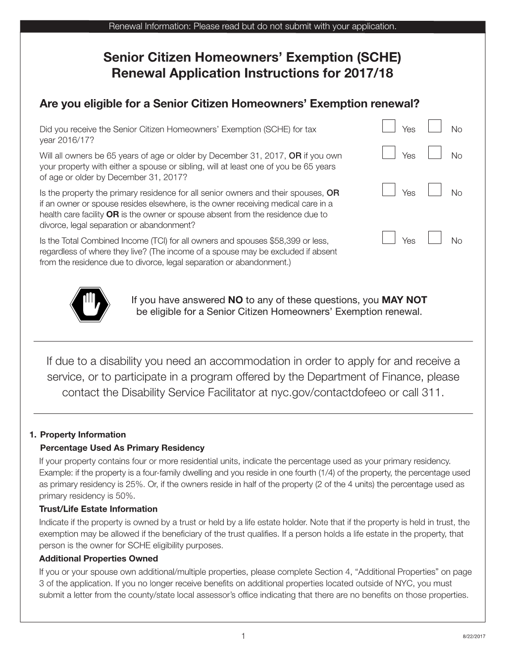 Senior Citizen Homeowners' Exemption (SCHE) Renewal