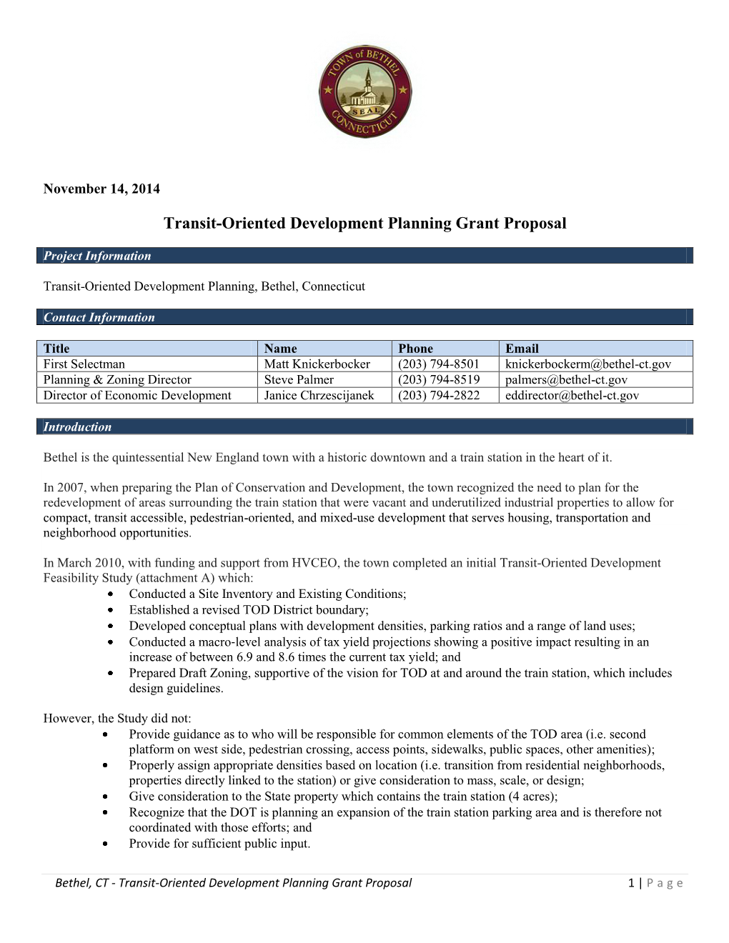 Transit-Oriented Development Planning Grant Proposal