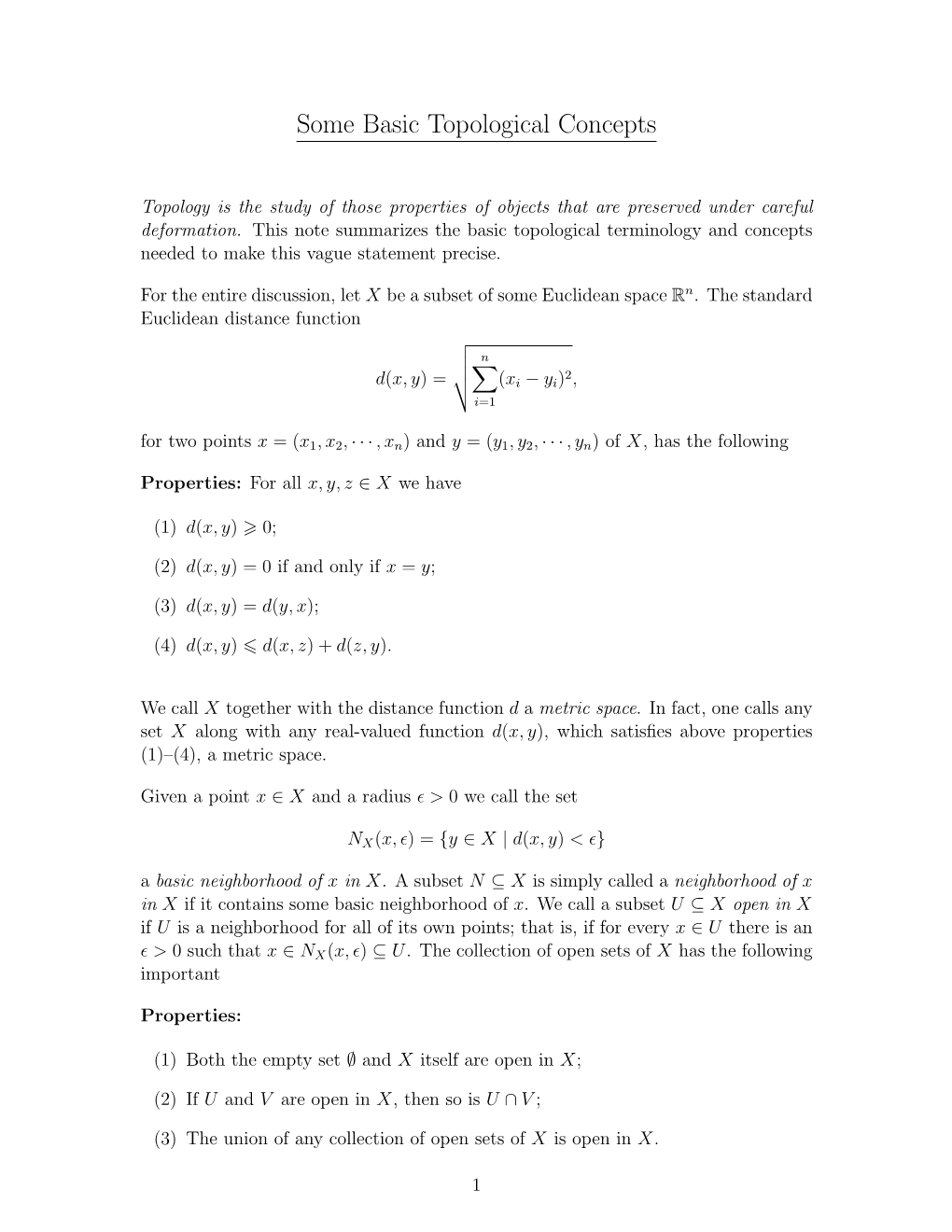 Some Basic Topological Concepts