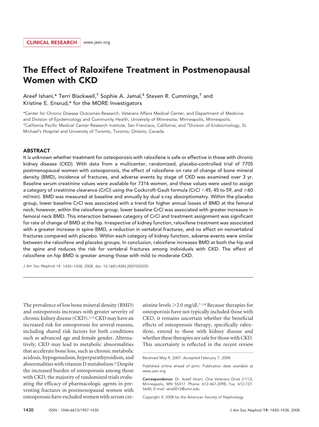 The Effect of Raloxifene Treatment in Postmenopausal Women with CKD