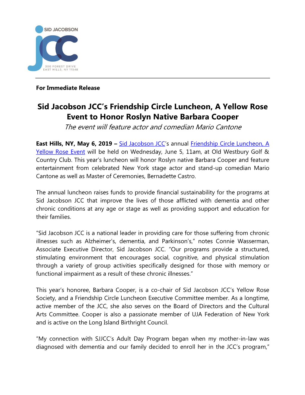 Sid Jacobson JCC's Friendship Circle Luncheon, a Yellow Rose Event To