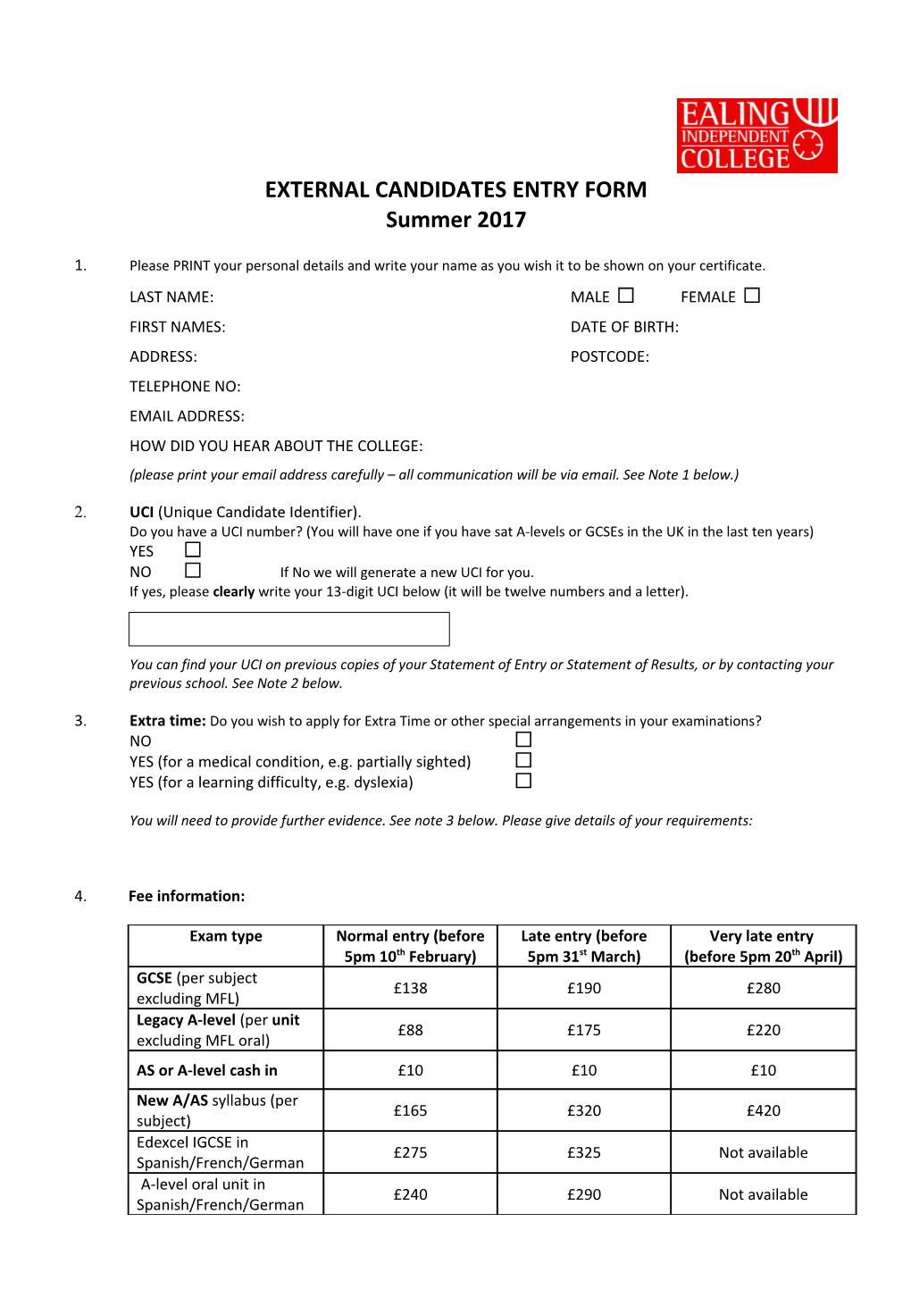 A Level Examination Form