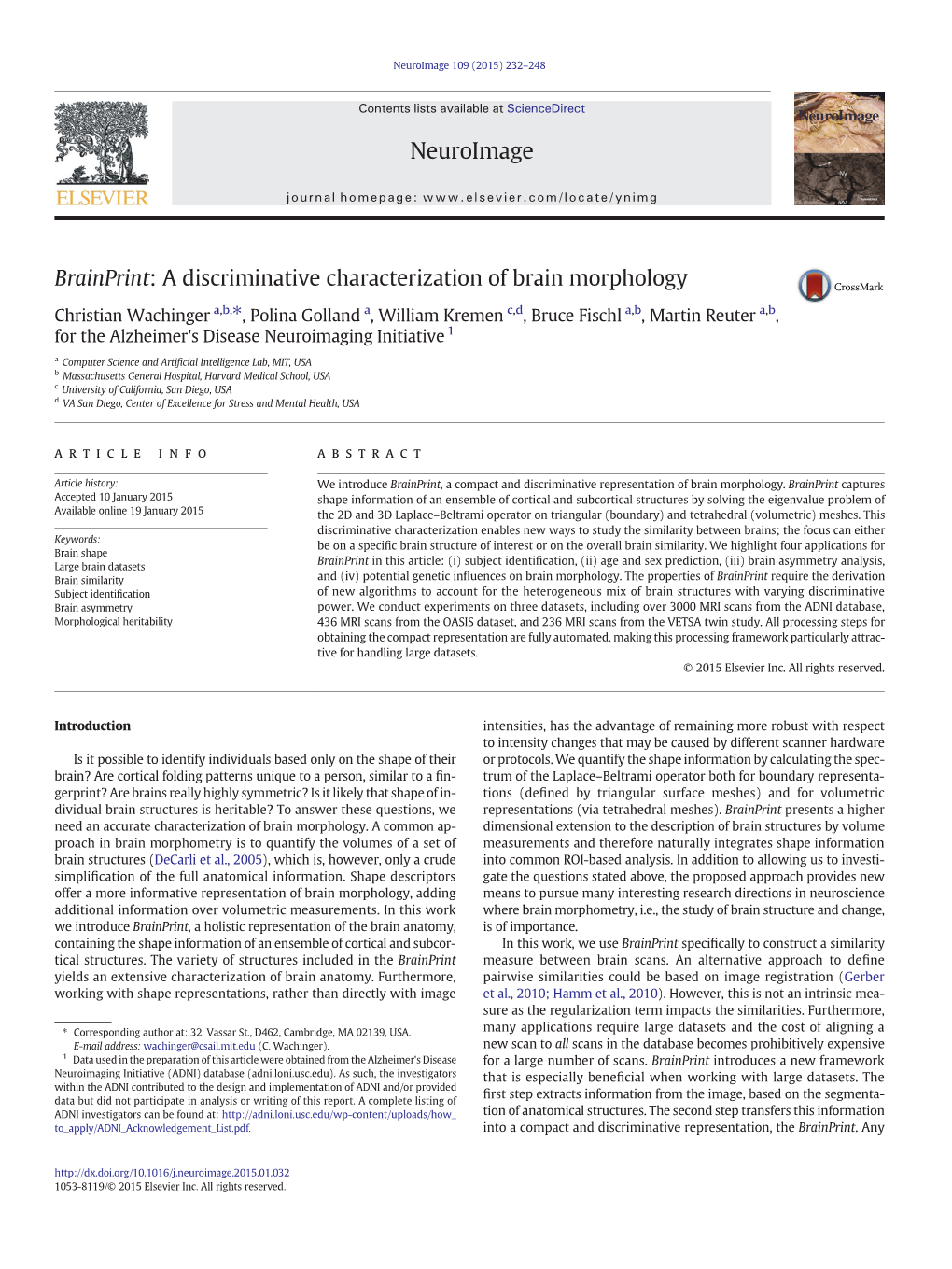 Brainprint: a Discriminative Characterization of Brain Morphology