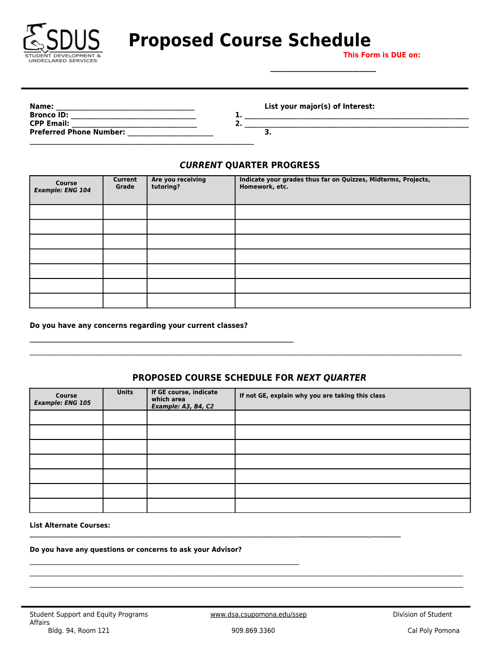 Proposed Course Schedule