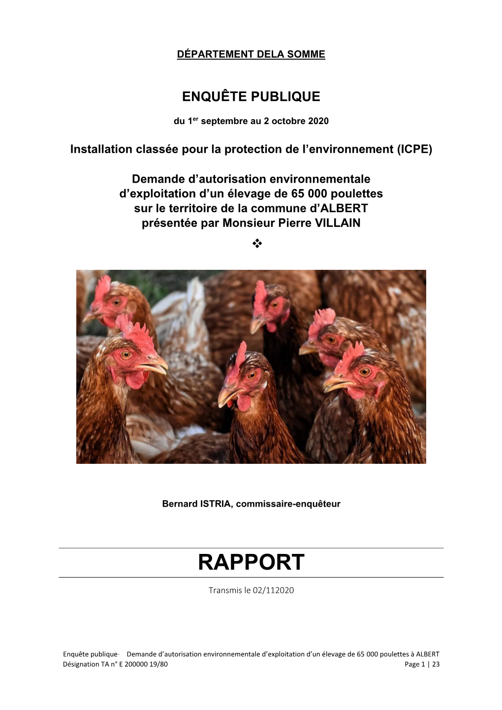 Rapport Commissaire Enqueteur