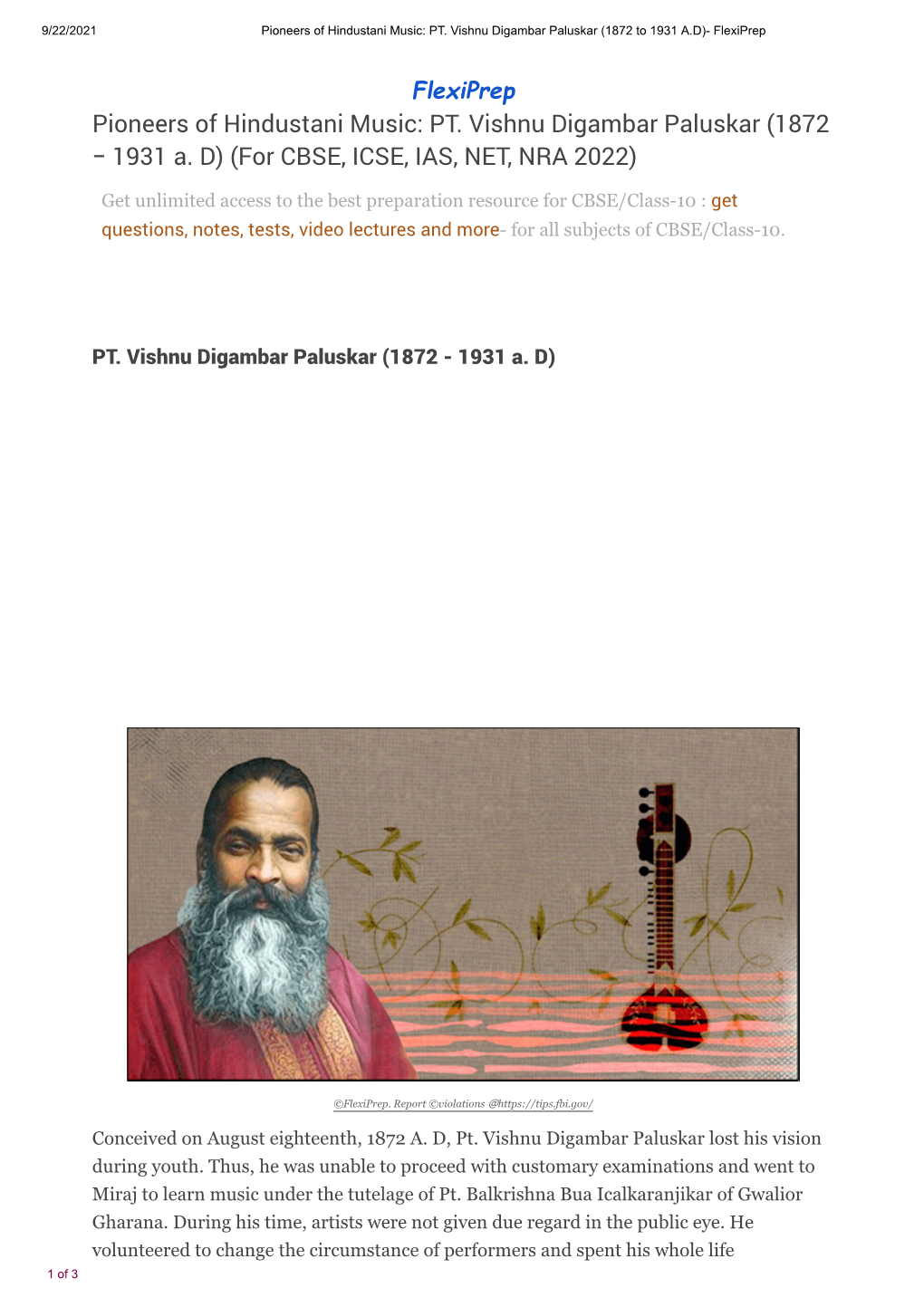 Pioneers of Hindustani Music: PT. Vishnu Digambar Paluskar (1872 to 1931 A.D)- Flexiprep