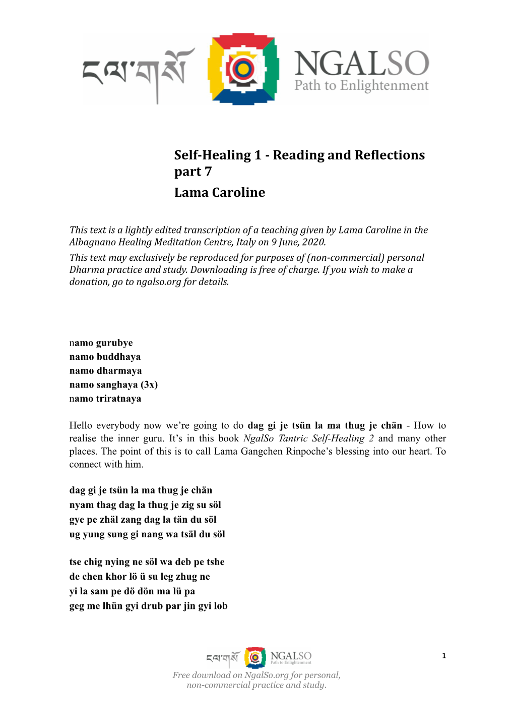 Self-Healing 1 - Reading and Re�Lections Part 7 Lama Caroline