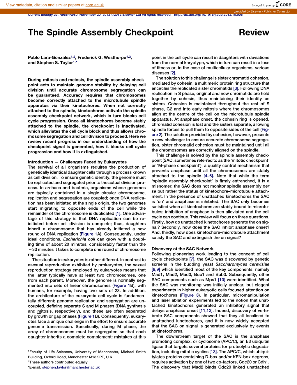 The Spindle Assembly Checkpoint Review