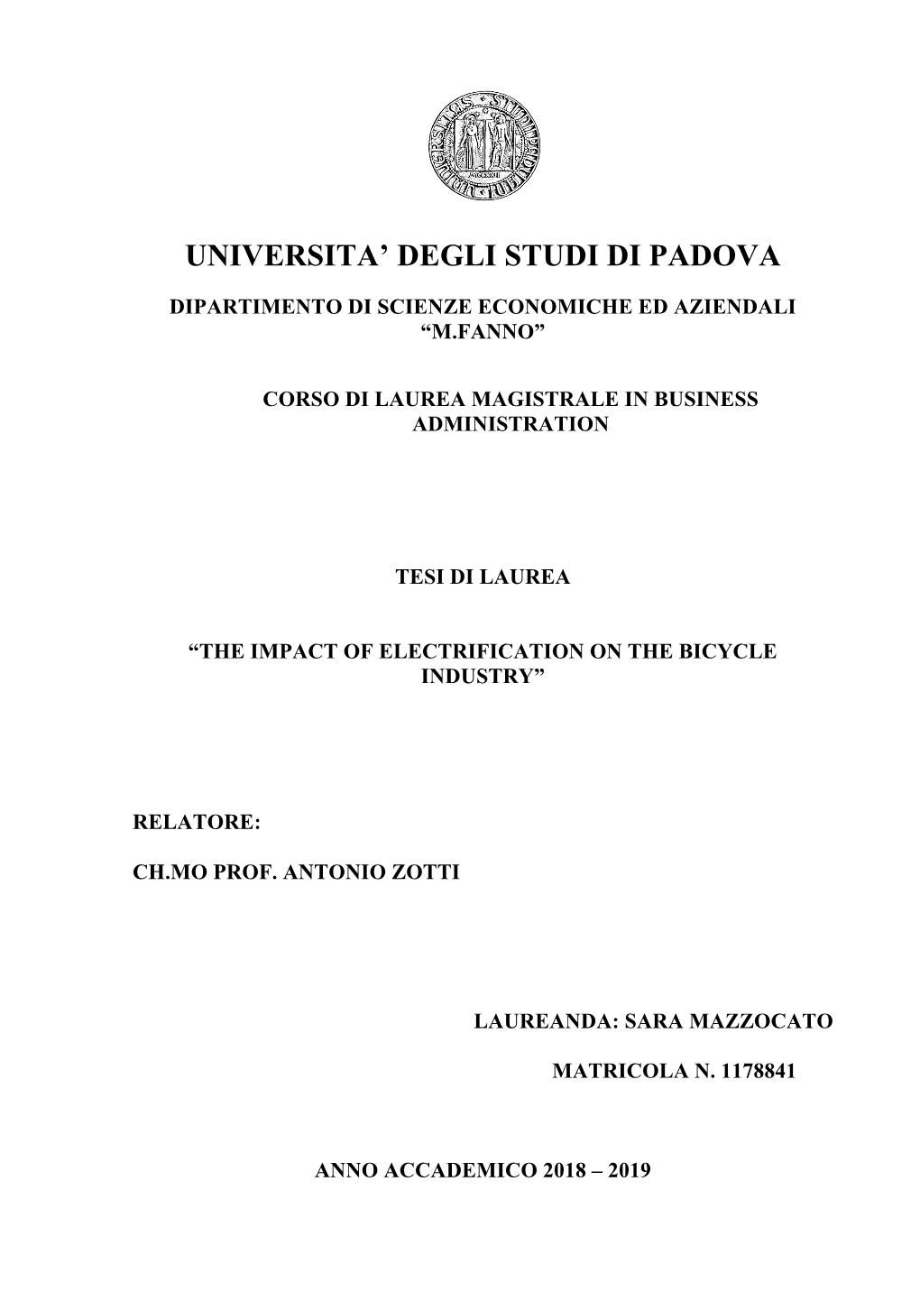 Universita' Degli Studi Di Padova