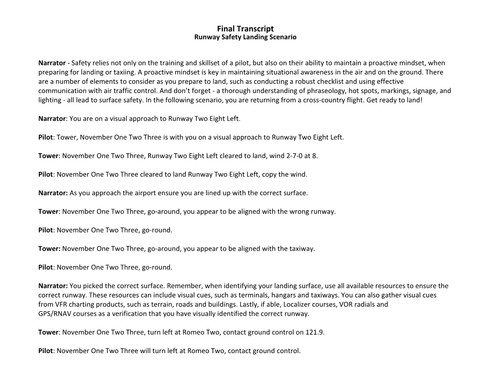 Final Transcript Runway Safety Landing Scenario