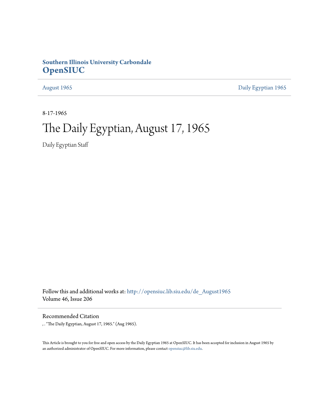 The Daily Egyptian, August 17, 1965