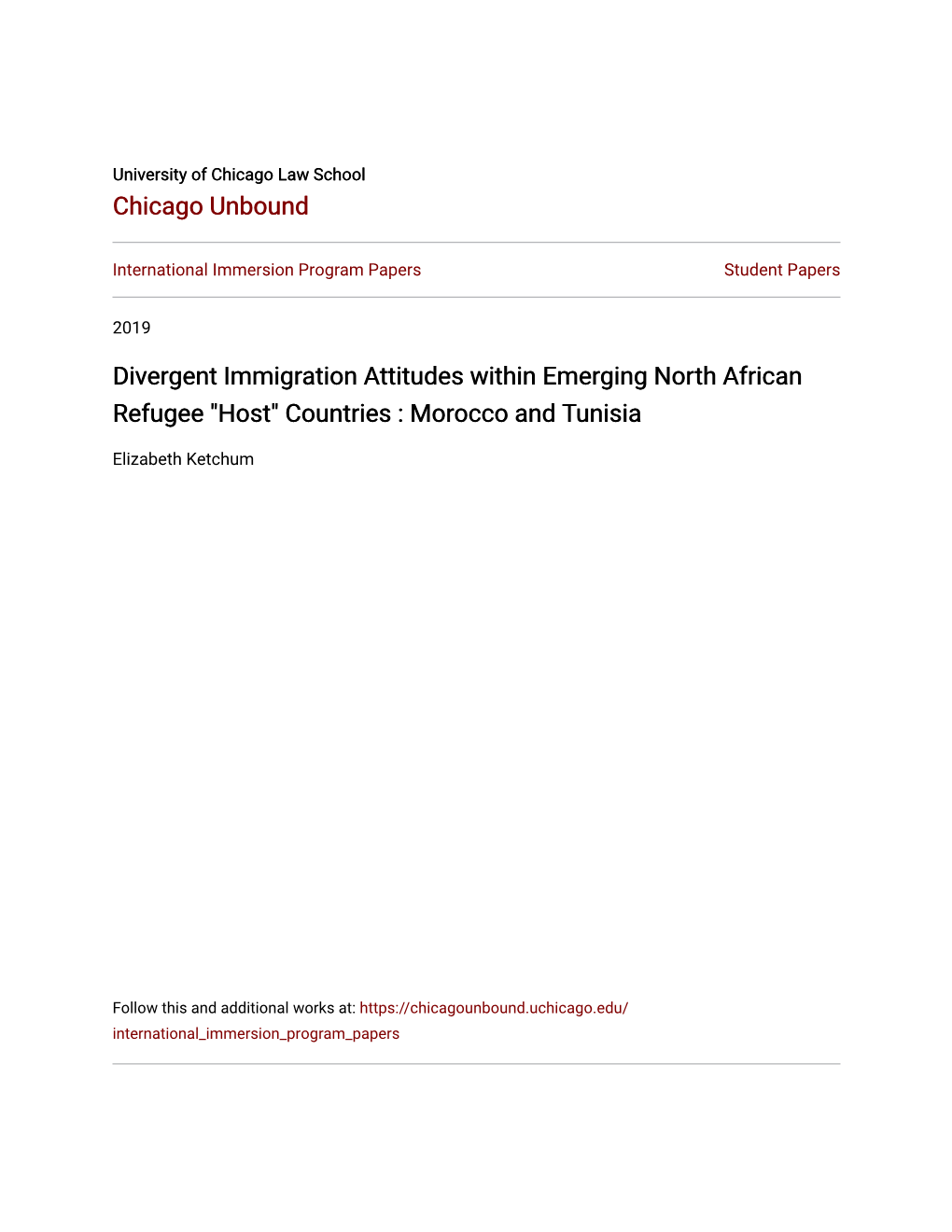 Divergent Immigration Attitudes Within Emerging North African Refugee "Host" Countries : Morocco and Tunisia