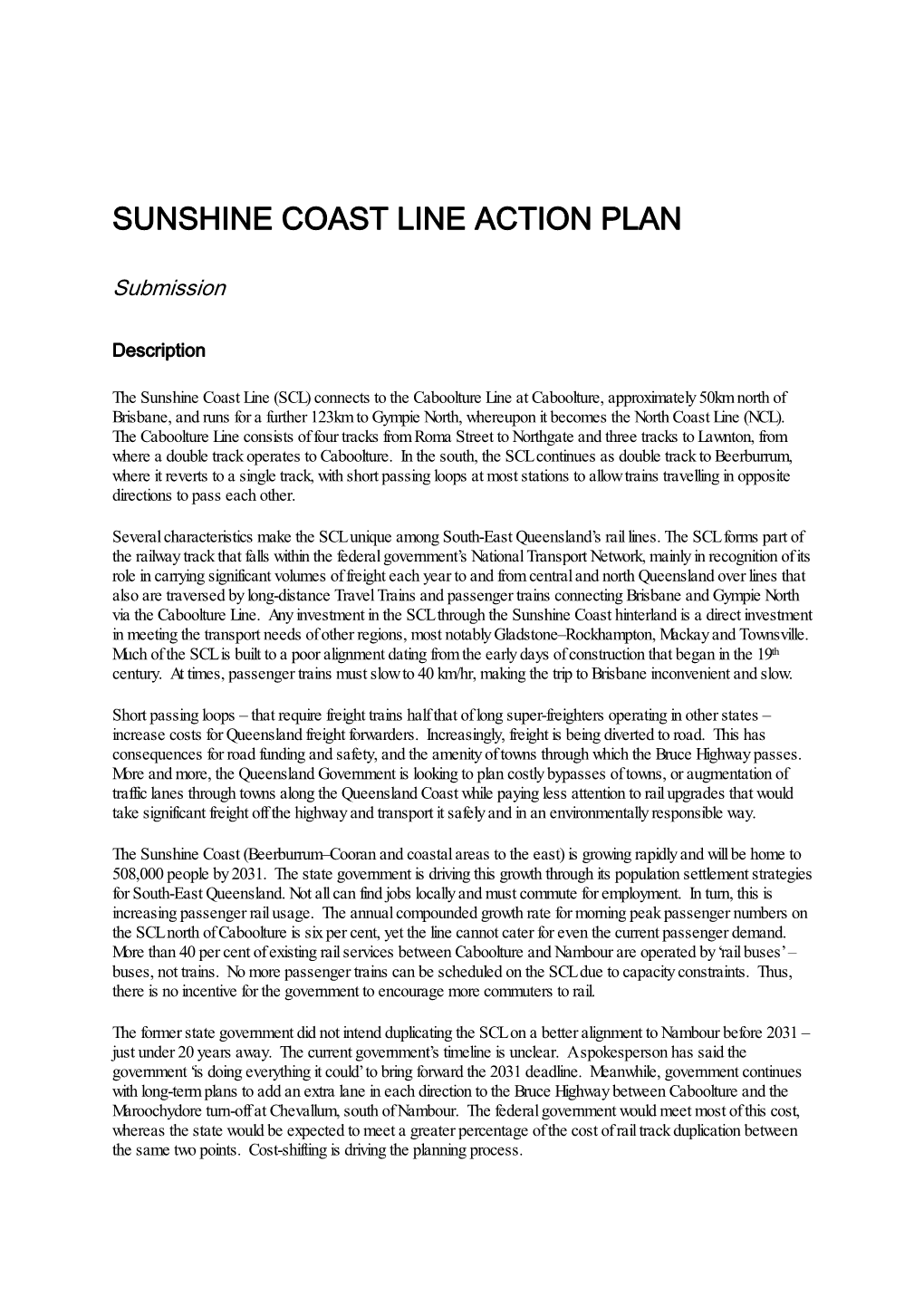 Sunshine Coast Line Action Plan