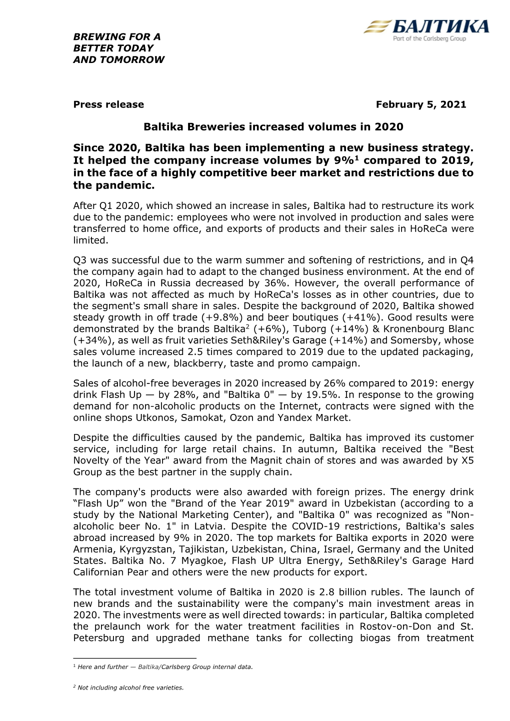 Baltika Breweries Increased Volumes in 2020.Pdf