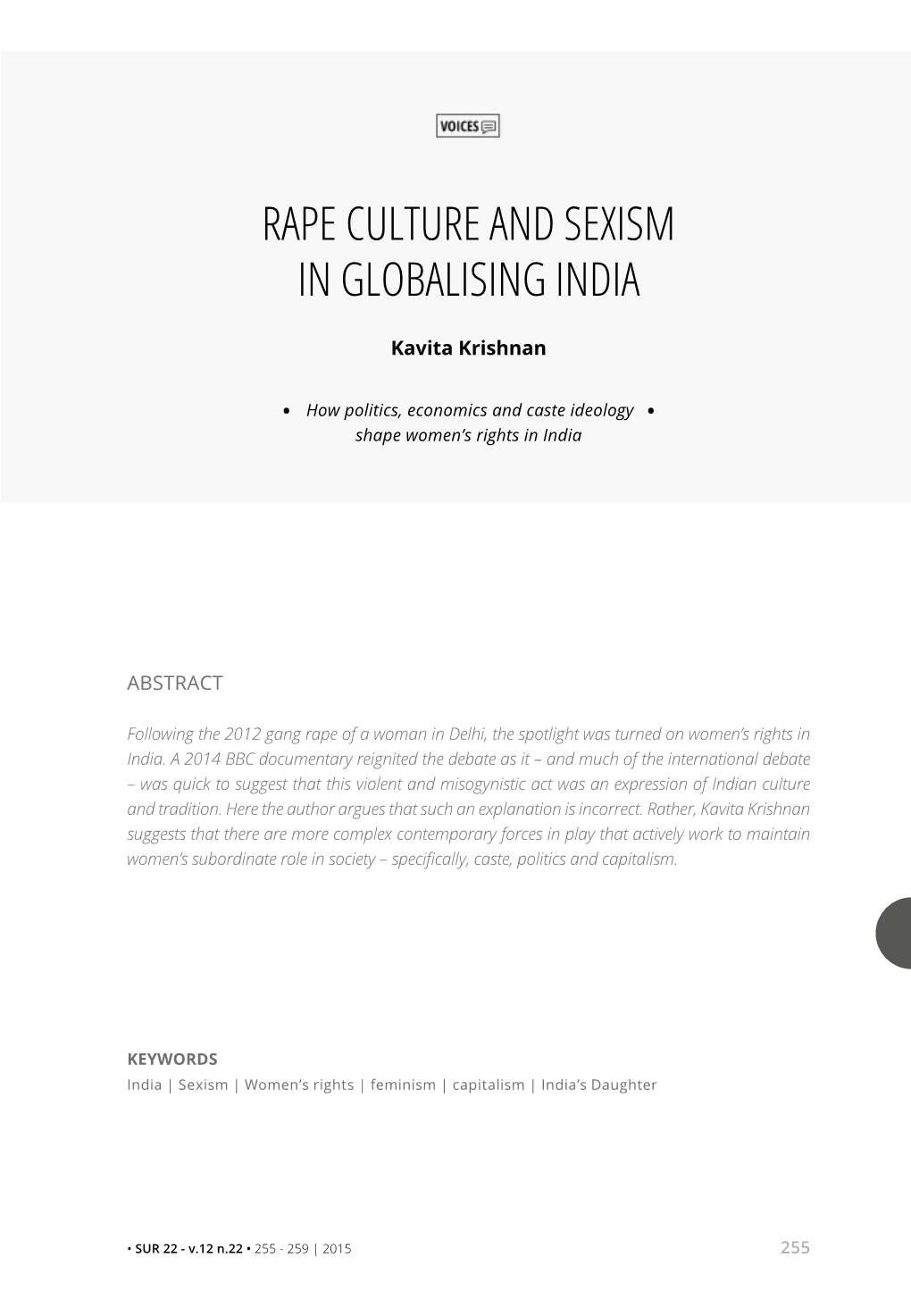 Rape Culture and Sexism in Globalising India