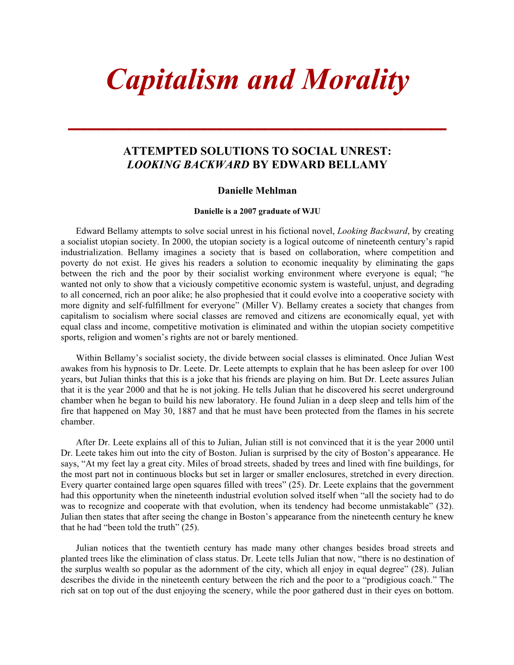 Capitalism and Morality ______