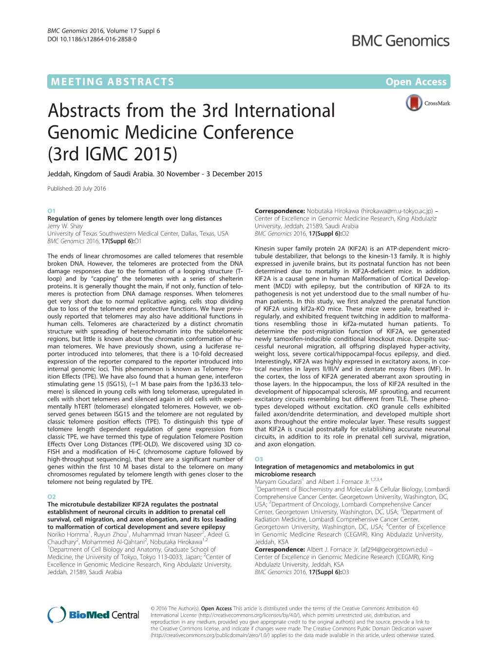 Abstracts from the 3Rd International Genomic Medicine Conference (3Rd IGMC 2015) Jeddah, Kingdom of Saudi Arabia